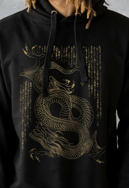 Felpa con cappuccio drago giapponese calligrafia ninja samurai stampata top con cappuccio