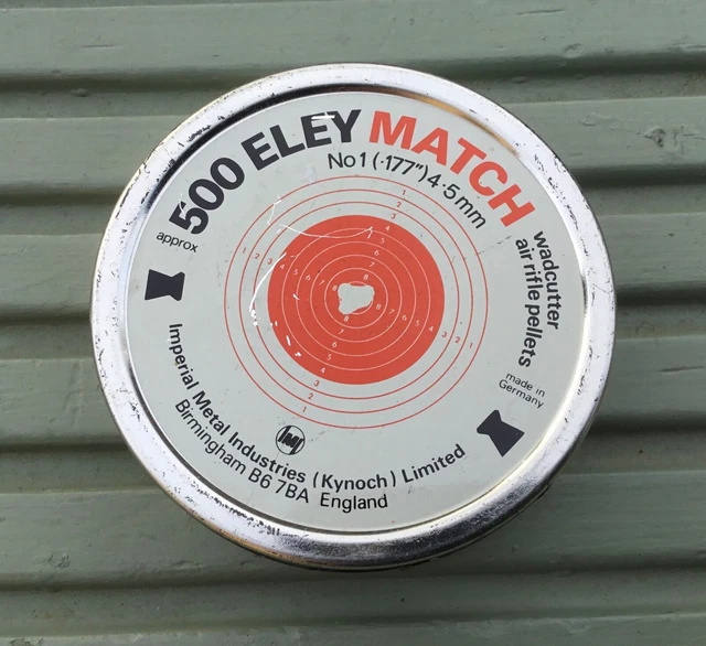 RARE VINTAGE ELEY MATCH .177 (4.5mm) AIR GUN PELLETS SEALED TIN KYNOCH