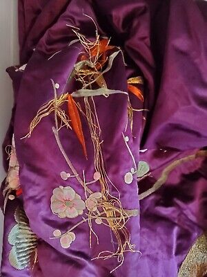Purple Uchikake Japanese Kimono Antique Taisho Meiji Embroidered red lining plum