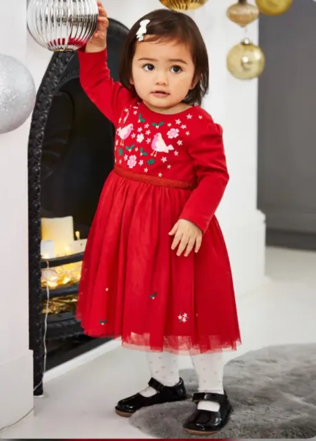 Jo Jo Maman Bebe CHRISTMAS Robin Embroidered Girls Dress Set 2-3 Years - RRP £29 5