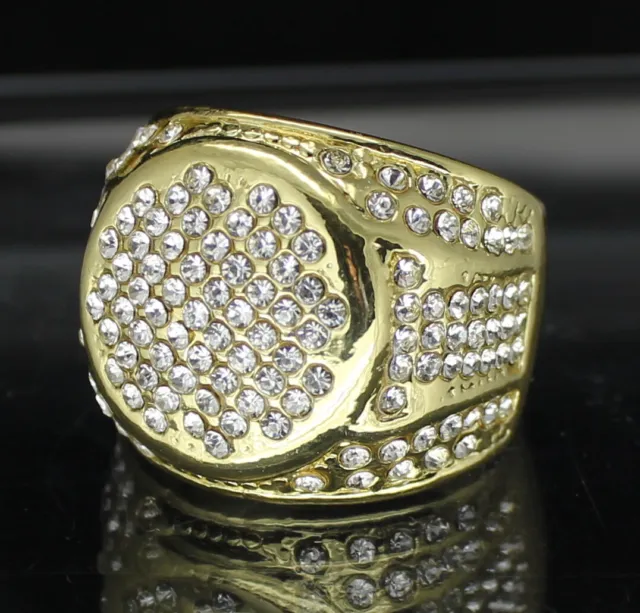 Mens Iced Round Pinky Ring Cz Band 14k Gold Plated Hip Hop Jewelry