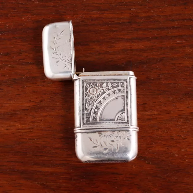 Whiting Aesthetic Sterling Silver Match Safe Florals, Foliated No Monogram