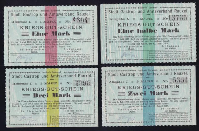 4x Datteln: ½ Mark, 1, 2 + 3 Mark 10.8.1914