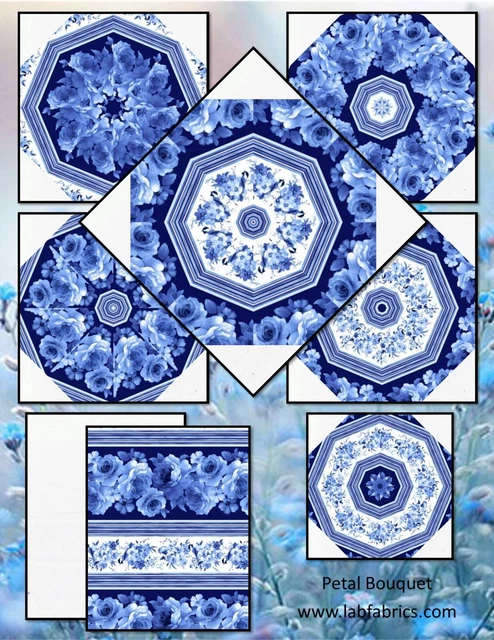 Kit caleidoscopio precortado a rayas de flor azul 12-10" kit de bloque pila N Whack