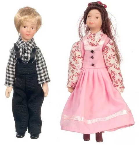 Dollhouse Miniature Poseable Victorian Girl & Boy Porcelain Doll G7686-7