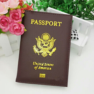 Leather Passport Holder Cover Travel case Wallet USA Emblem Gold