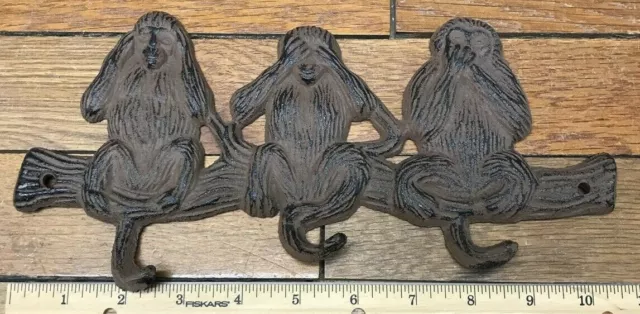 Monkey Coat Hooks Key holder Leash Wall rustic cast iron hanger Garden Deck Barn