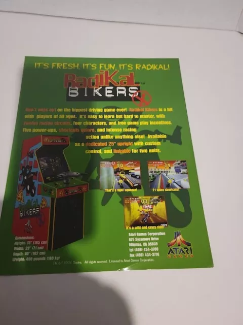 Flyer  ATARI,RADIKAL BIKERS  Arcade Video Game advertisement original see pic
