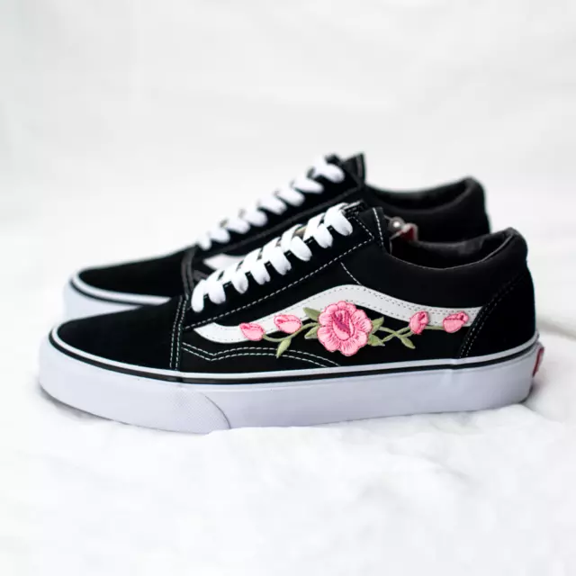 VANS OLD SKOOL Custom Rosa Rose Patch Eur 34.5 48 Unisex Blumen