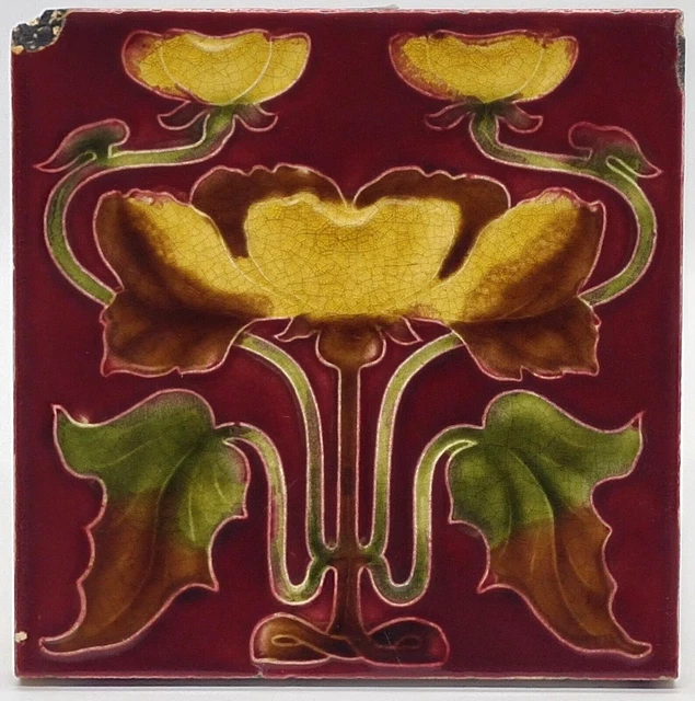 Antique Fireplace Tile Art Nouveau Floral Design T & R Boote Ltd C1905