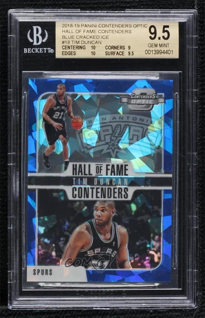 2018-19 Contenders Optic Hall of Fame Prizms Blue Cracked Ice Tim Duncan BGS 9.5