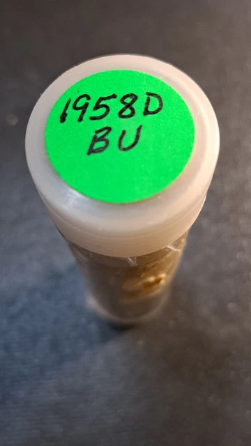 1958-D Lincoln Wheat Cent Uncirculated BU Roll in Clear Round Tube