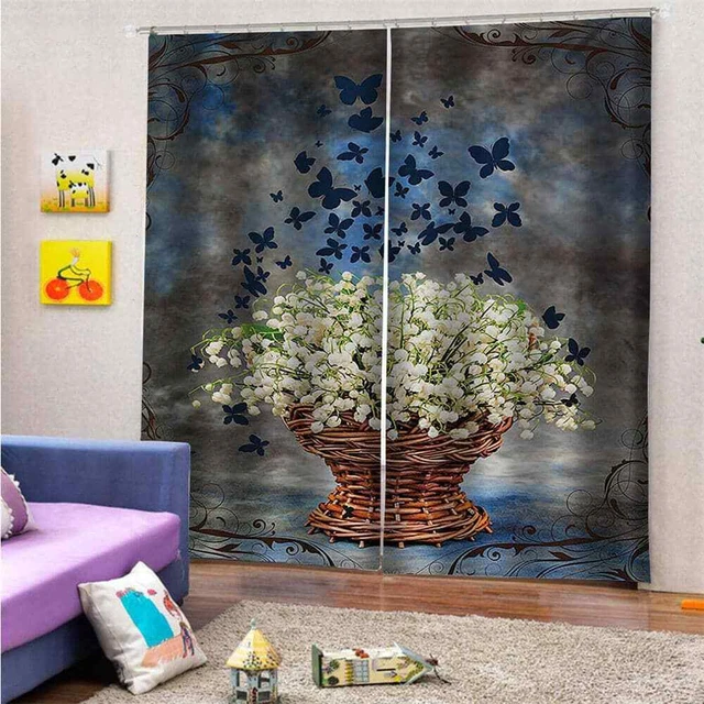 bouquet is decorated with baskets Printing 3D Blockout Curtains Fabric Window