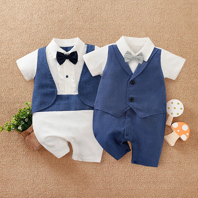 Kinder Jungen Gentleman Outfits Geburtstag Strampler Overall mit Fliege