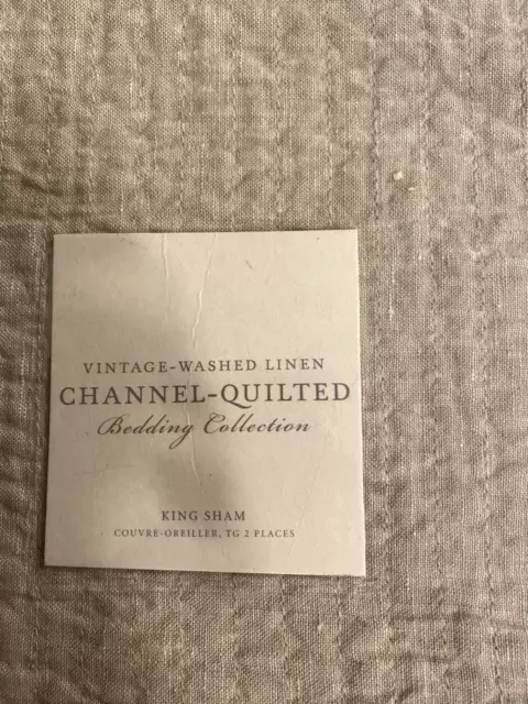 1 Restoration Hardware Vintage-Washed Linen Channel-Quilted King Sham New