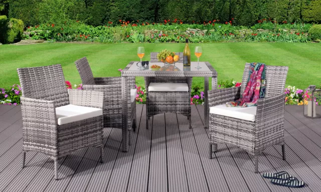 5PC Rattan Dining Set Garden Patio Furniture - 4 Chairs & Square Table