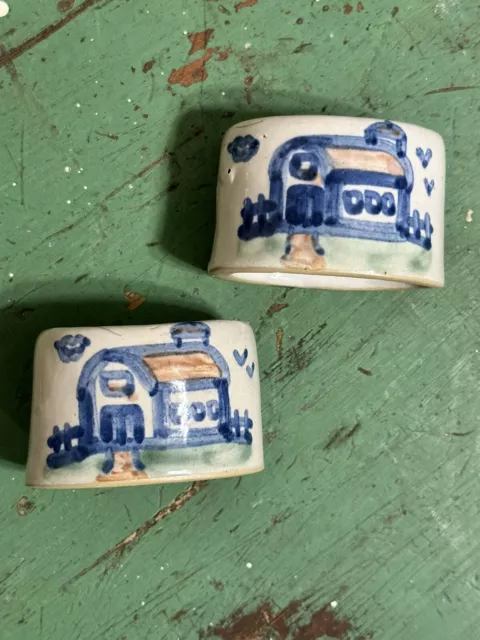 Pair Vintage MA Hadley Pottery Napkin Rings Barn House 2