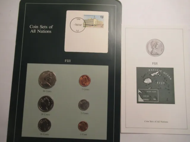 Coins of All Nations Series Fiji 6 Coin Unc. Set,  1987 1st Day Stamp