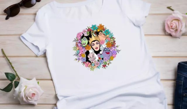 Villains flowers t shirt ladies girls white cotton top for her holiday UK