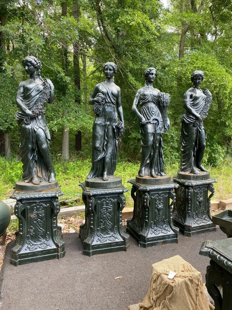 Beautiful 4 Seasons Cast Iron Indoor Or Out Statues On Bases - R1092