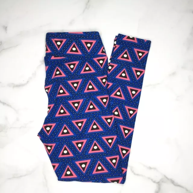 Lularoe Womens Leggings Blue Pink Geometric Stretch Tall & Curvy 12-18 New