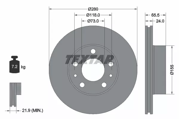 TEXTAR Disques de Frein Avant Ø280 MM Aéré Internement Revêtu pour Fiat Ducato