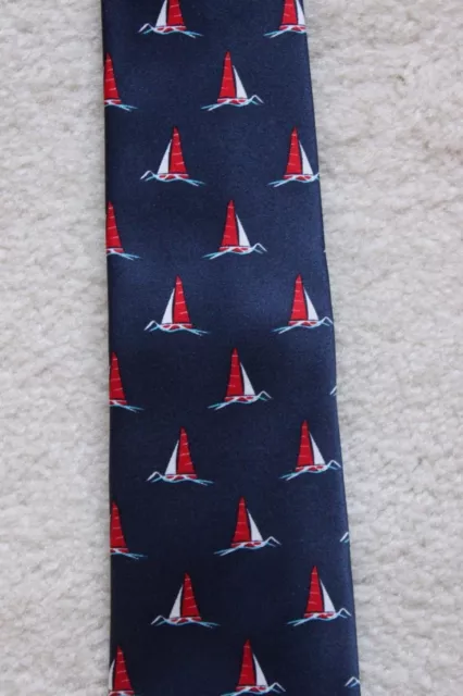 French toast boys red, navy blue, white sailboat clip-on tie NWOT 2