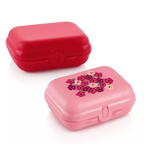 Tupperware Oyster Snack Box / Lunch / Storage Cherry Flowers Set Of 2 NEW