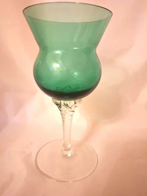 Vintage Art Glass Goblet / Vase Green Twisted Stem Mid Century