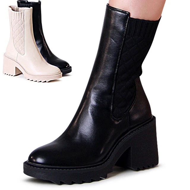 Chaussures Femme Plateforme Bottines Tricot Moitié Bottes Chelsea Boots Trendy