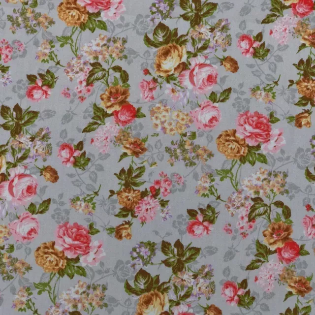 Roses Floral Flowers 100% Cotton Poplin Fabric Rose & Hubble Newborn 45" SILVER