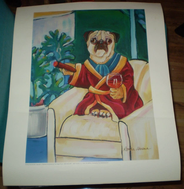 Ronda Aherns Signed Relaxing Pug Print 16" x 20"
