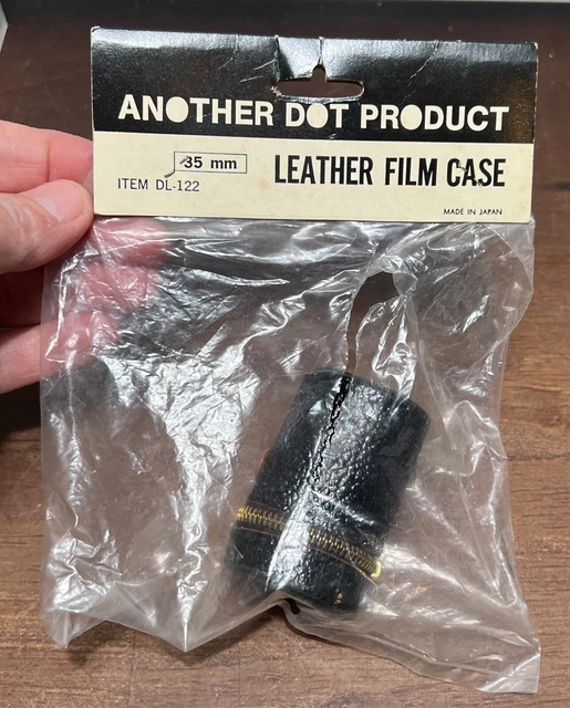 Vintage Black Leather Film Case Holder 35mm zipper Canister Camera Japan