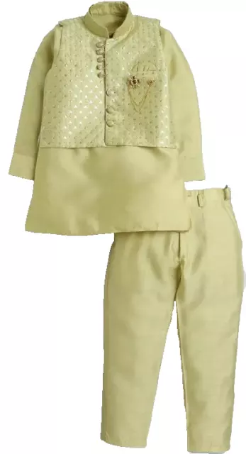 Arangers Kids Ethnic Silk Blend Nehru Modi Jacket Kurta Pyjama Set Boys 10-1 1