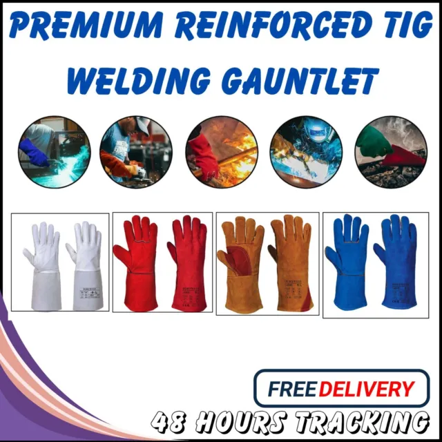 PORTWEST Premium Tig Reinforced Welding Gauntlet Leather Safety Heat Resistant