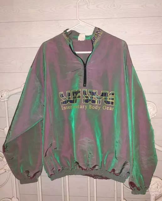 Vintage 90s Surf Style Windbreaker Iridescent Chameleon Pullover Y2k