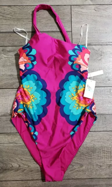 Trina Turk Sz 8 Women's Standard Medallion Asymmetrical One Shoulder Swimsuit