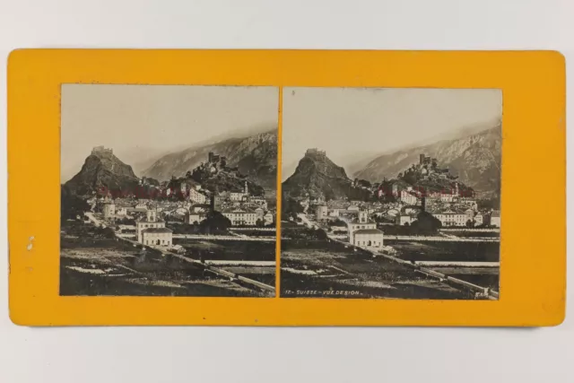 Schweiz Sion Panorama c1900 Foto Stereo Vintage Analog P71L9n