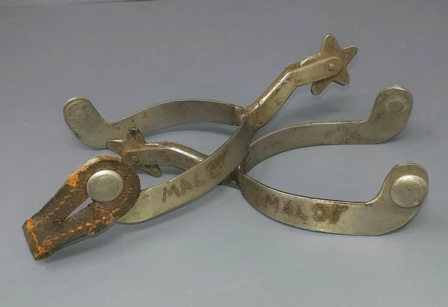 Pair of 5 Point Rovel Gooseneck Cowboy Spur Handmade Makers Engraving "MALOY"