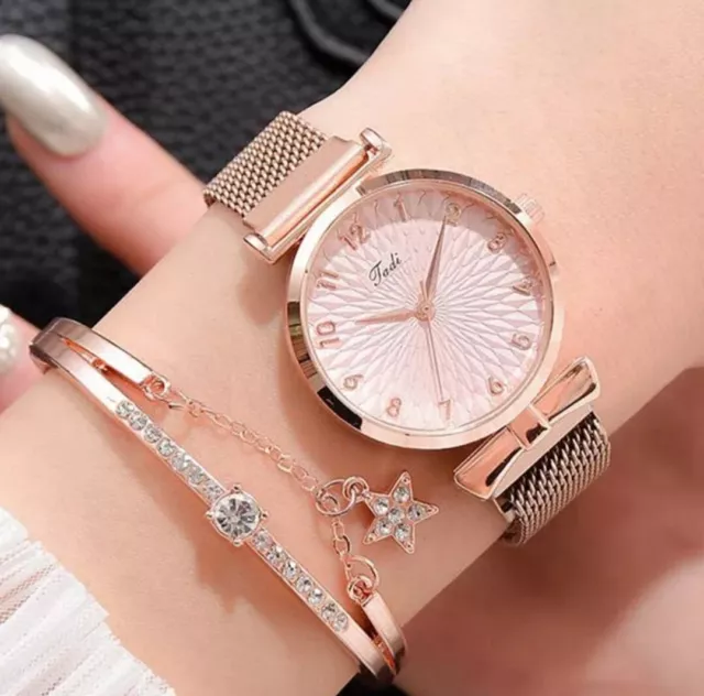 Relojes de cuarzo de pulsera de lujo para mujer, reloj magnético para mujer