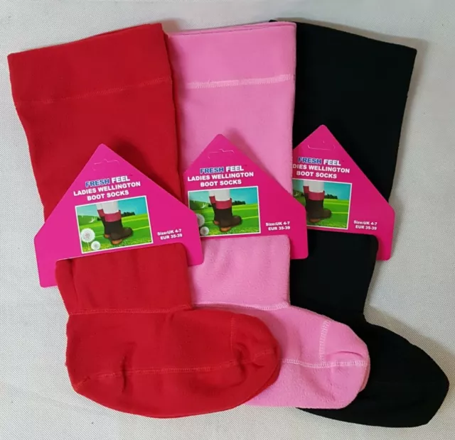 Ladies Plain Welly Liners Winter Warmers Fleece Wellington Boot Socks 4/7