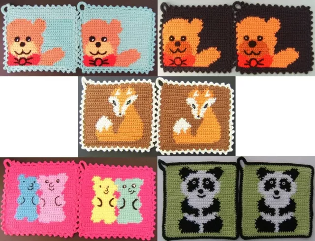 1Paar Topflappen Bär Fuchs Gummibärchen Handarbeit gehäkelt Bärchen Füchse Panda