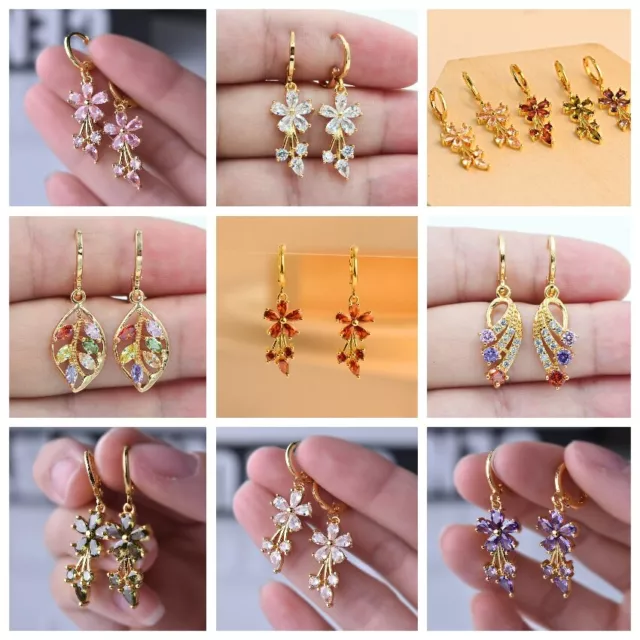 Earrings 18K Gold Filled Drop Dangle Hollow Women Zircon Jewelry Gift wedding