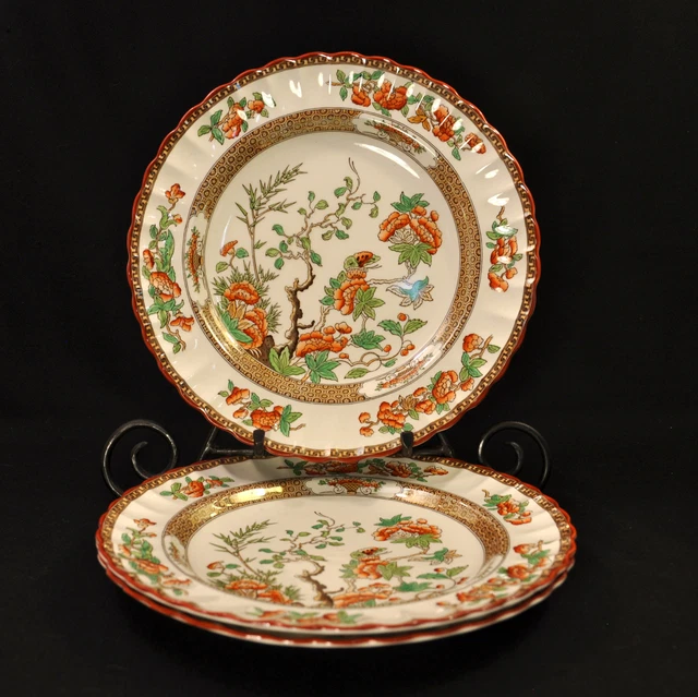 SPODE COPELAND 3 Dinner Plates 10 1/4" Hand Painted India Tree 1955