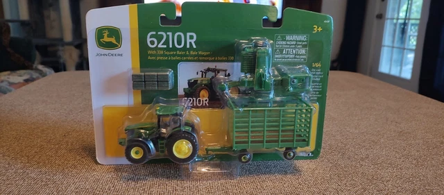 John Deere 6210R w/338 square baler & bale wagon, 1/64 scale, New