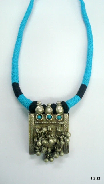 Vintage antike Stammes-alte silberne Tabij-Amulett-Anhänger-Halskette