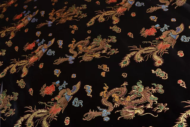 36" Top Quality Damask Jacquard Brocade Fabric : Chinoiserie Dragon & Phoenix