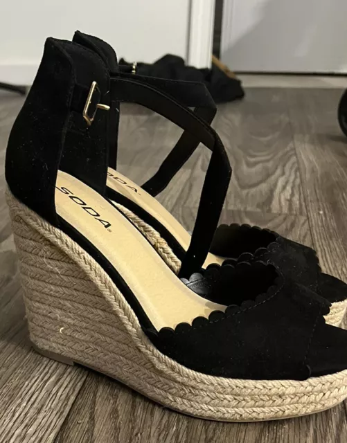 Soda High Wedge Heel 4.5" Platform Open Sexy Shoes Black Women’s Size 9.