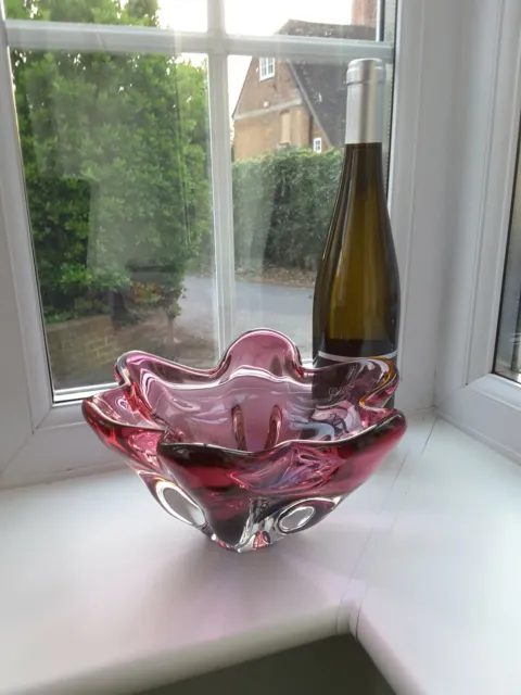 Vintage Bohemian/Czech Amethyst And Clear Sommerso Art Glass Bowl C1970's