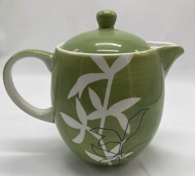 Hues N Brews Tea Pot with Green Plant Design Leaf flower Max 3 Cup Capacity